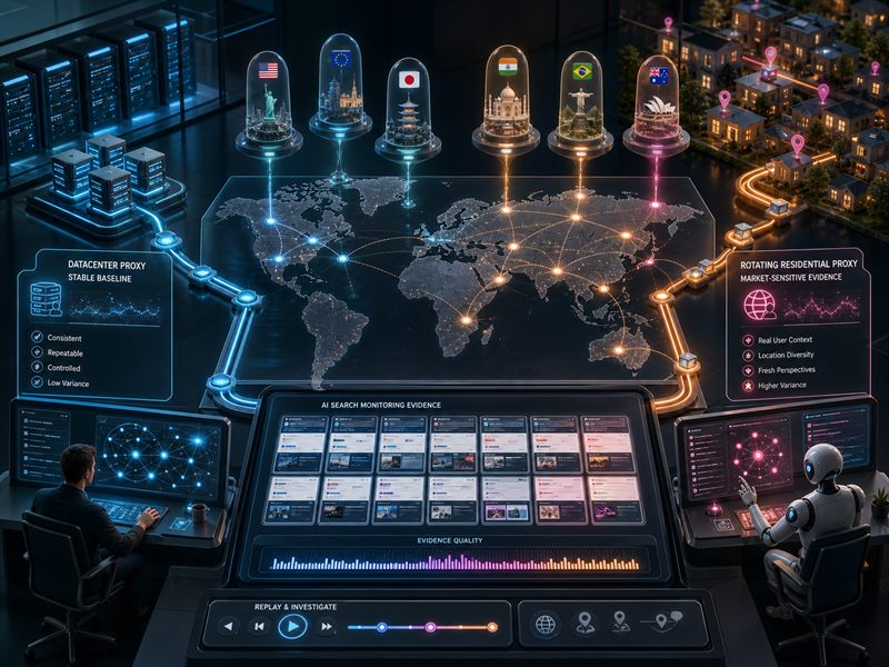 Datacenter proxy or rotating residential proxy for AI search monitoring