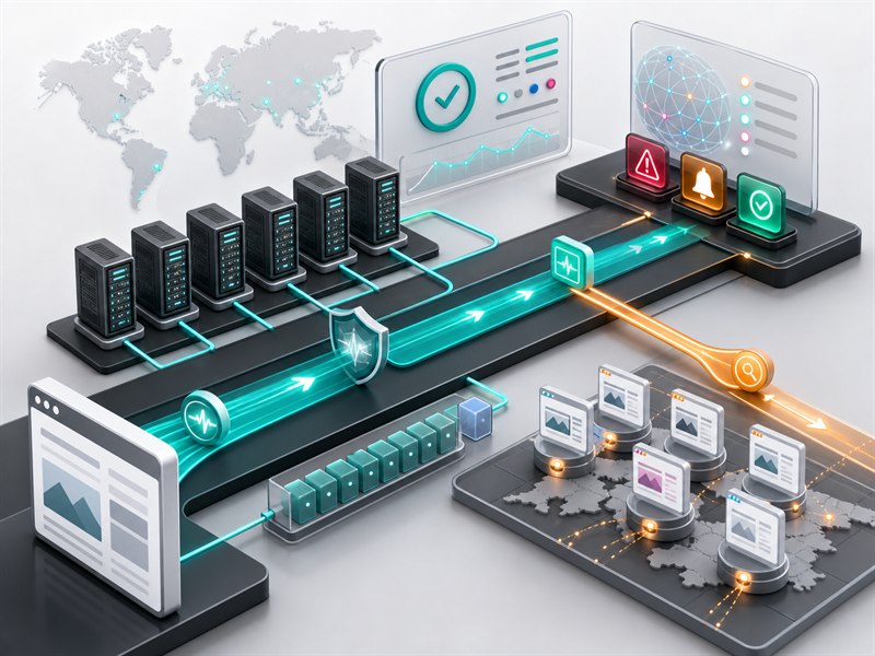 Datacenter proxy lanes for public page health monitoring
