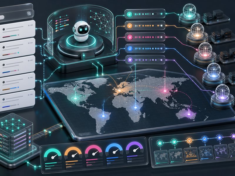 AI search monitoring agent reviewing public source evidence and regional proxy lanes